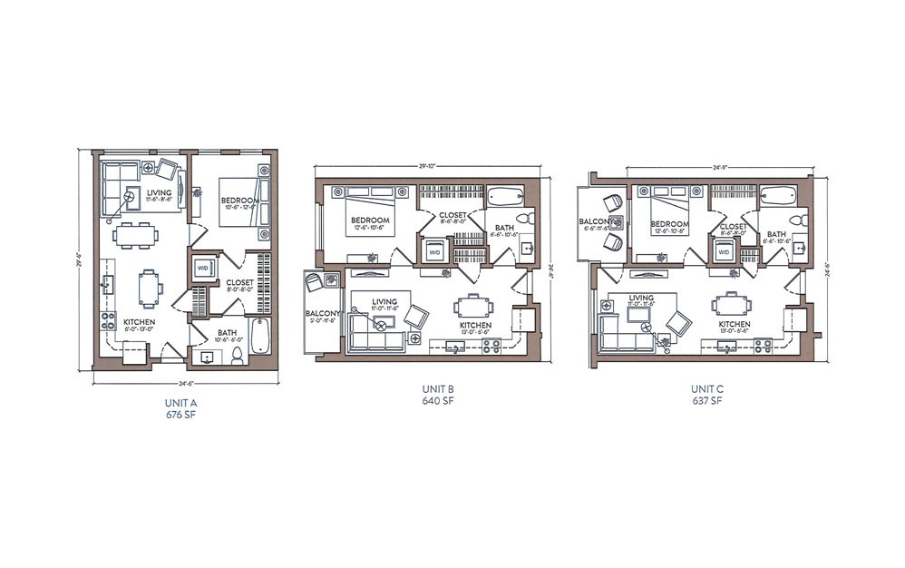 Ella Fitzgerald - 1 bedroom floorplan layout with 1 bath and 637 to 676 square feet.
