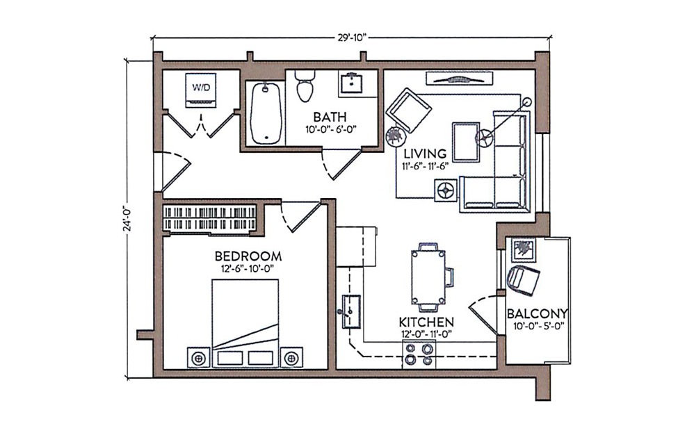 Nat King Cole - Studio floorplan layout with 1 bath and 650 square feet.